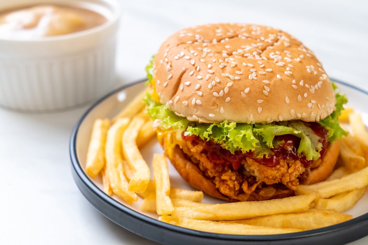 Chicken Burger With French Fries